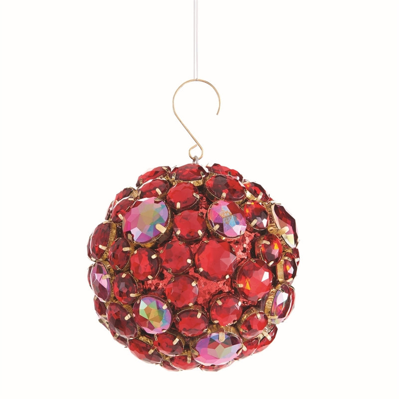 JEWEL BALL ORN 3.75" RED/GOLD
