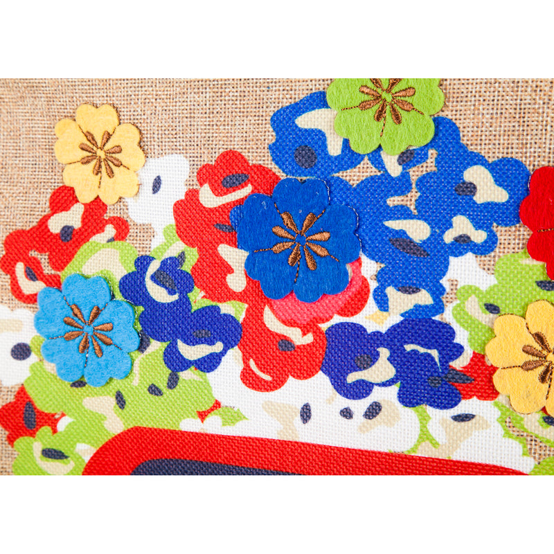 Evergreen Flag,Burlap garden flag, Red Truck Flowers,18x12.5x0.1 Inches