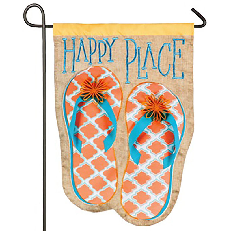 Evergreen Flag,Suede garden flag,Happy Place Flip Flops,18x12.5x0.1 Inches