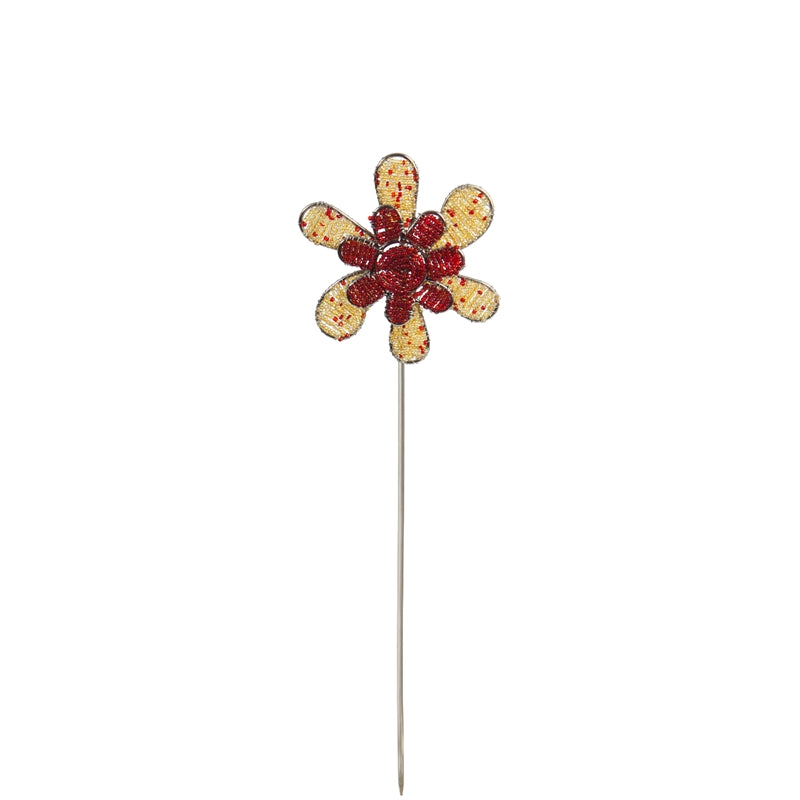 Evergreen 14" Beaded Plant Pick, Flower, Red and Yellow, set of 3, 4''x 4'' x 14'' inches