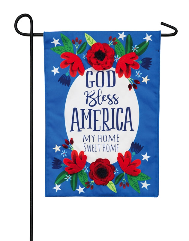 Evergreen God Bless America Floral Garden Linen Flag, 18'' x 12.5'' inches